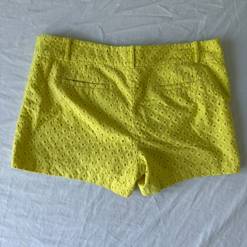 Loft‎ Womens Yellow Flat Front Embroidered Eyelet The Riviera Shorts Size 14